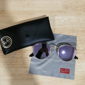 Ray Ban Round Metal Sunglasses with Purple lenses and Gold Frames
